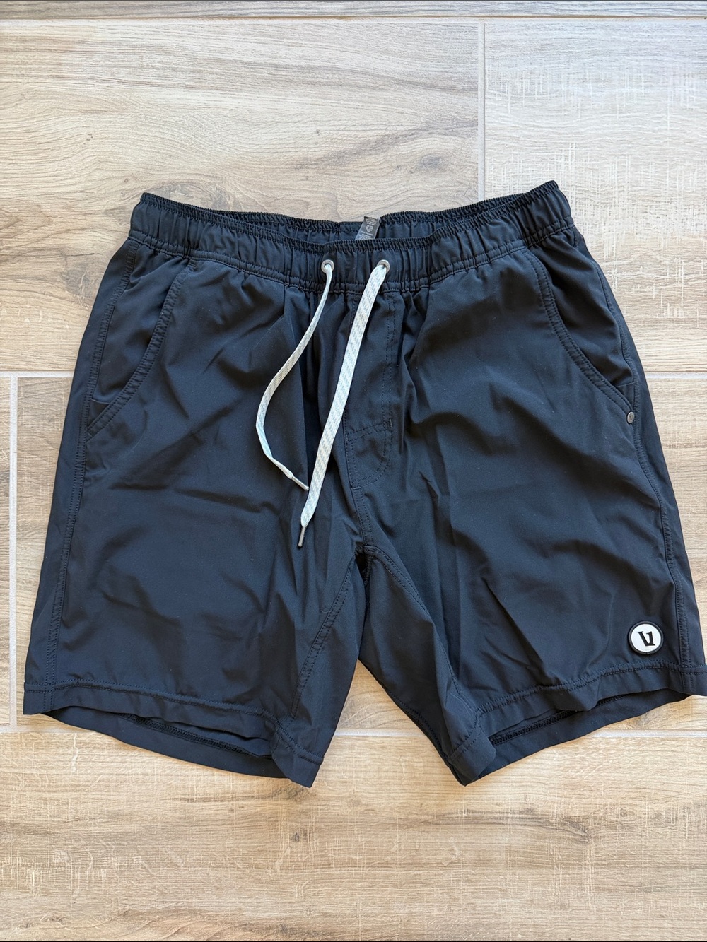 Vuori Black Athletic Shorts with White Drawstring